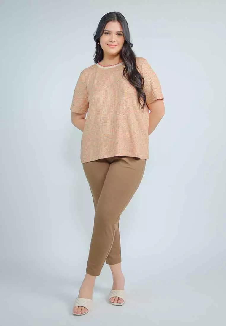 Milly Plus Size Krishna Multicolor Knitted Top with Scallop Ribbing