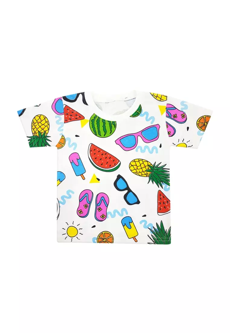 Wakakids Baju Atasan Lengan Pendek Bayi Anak Laki Laki dan Perempuan Unisex Full Print Summer Usia 6 Bulan Hingga 12 Bulan 3591 Venwk