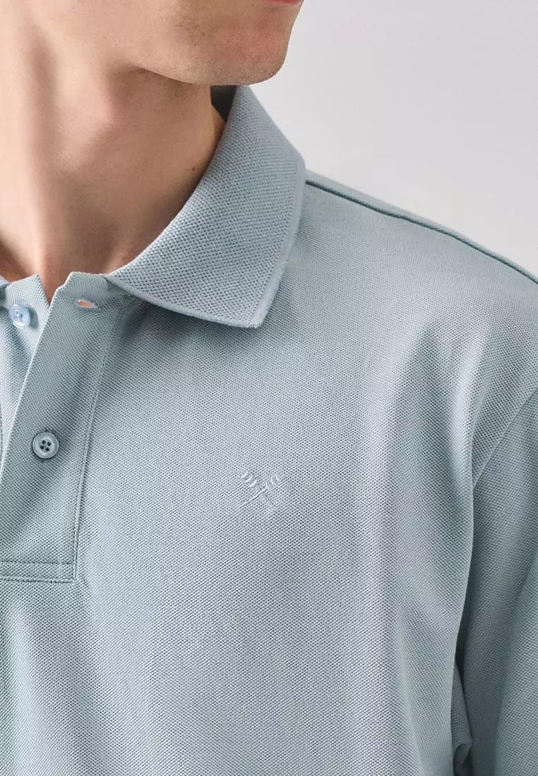 Regular Fit Polo Shirt With Textured Jacquard Collar In Micro Pique