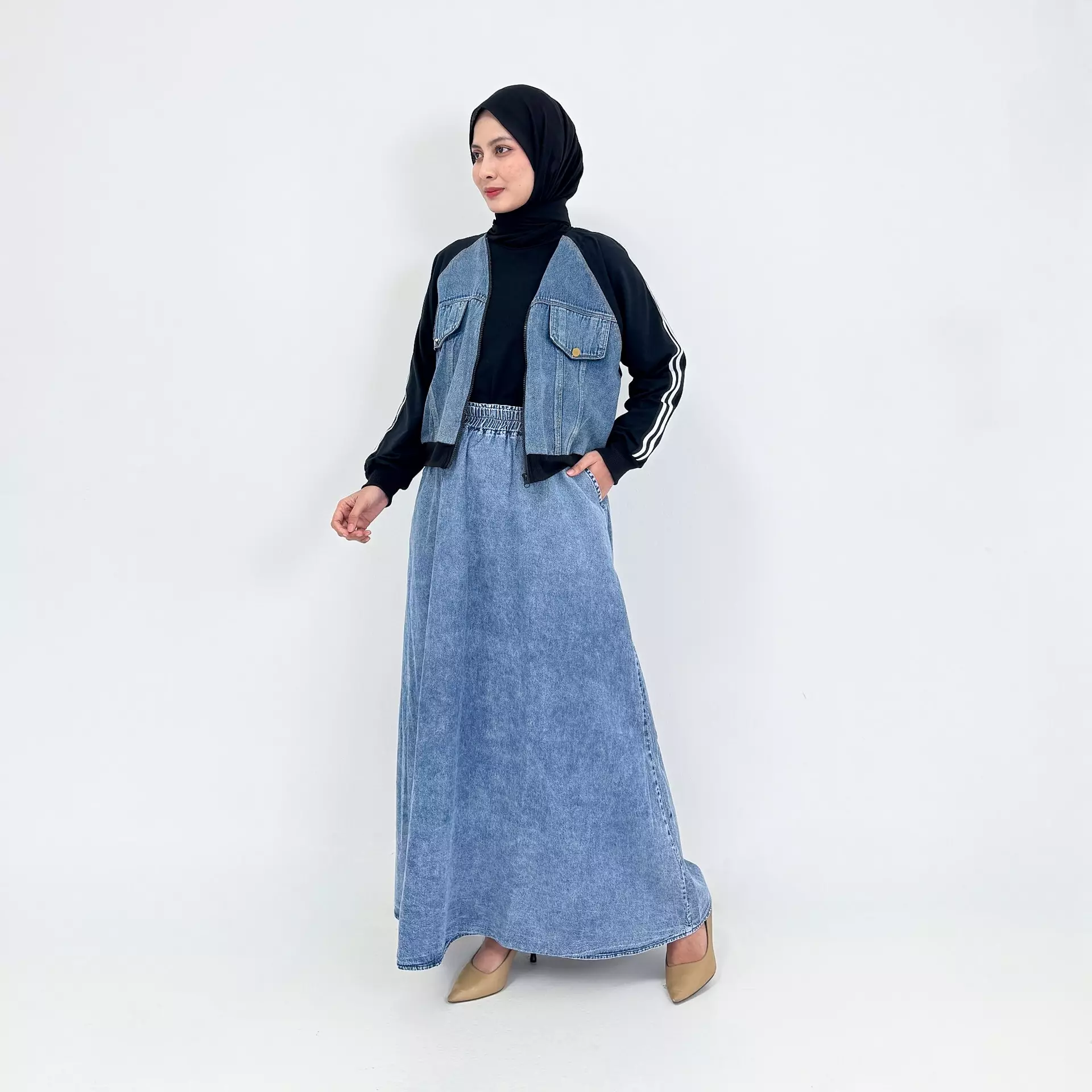 Set Denim Silva SNOW BLUE Setelan Jaket Panjang Soft Jeans Wanita