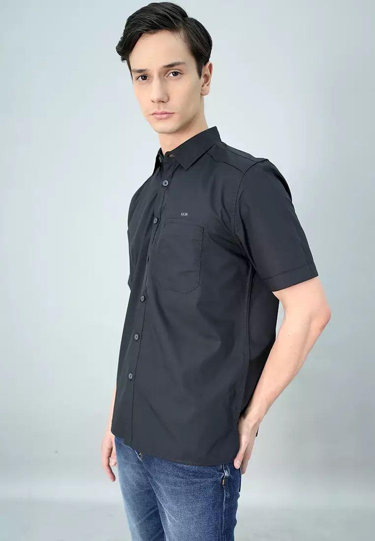 LGS - Alan Shirt - Kemeja Casual Pria Lengan Pendek Motif Polos Saku Depan - Regular Fit - CSH.271.S2001