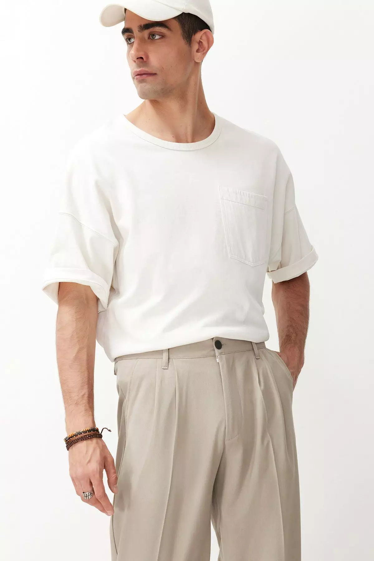 Stone Pleated Classic Baggy Fit Fabric Pants Tmnss24Pl00024