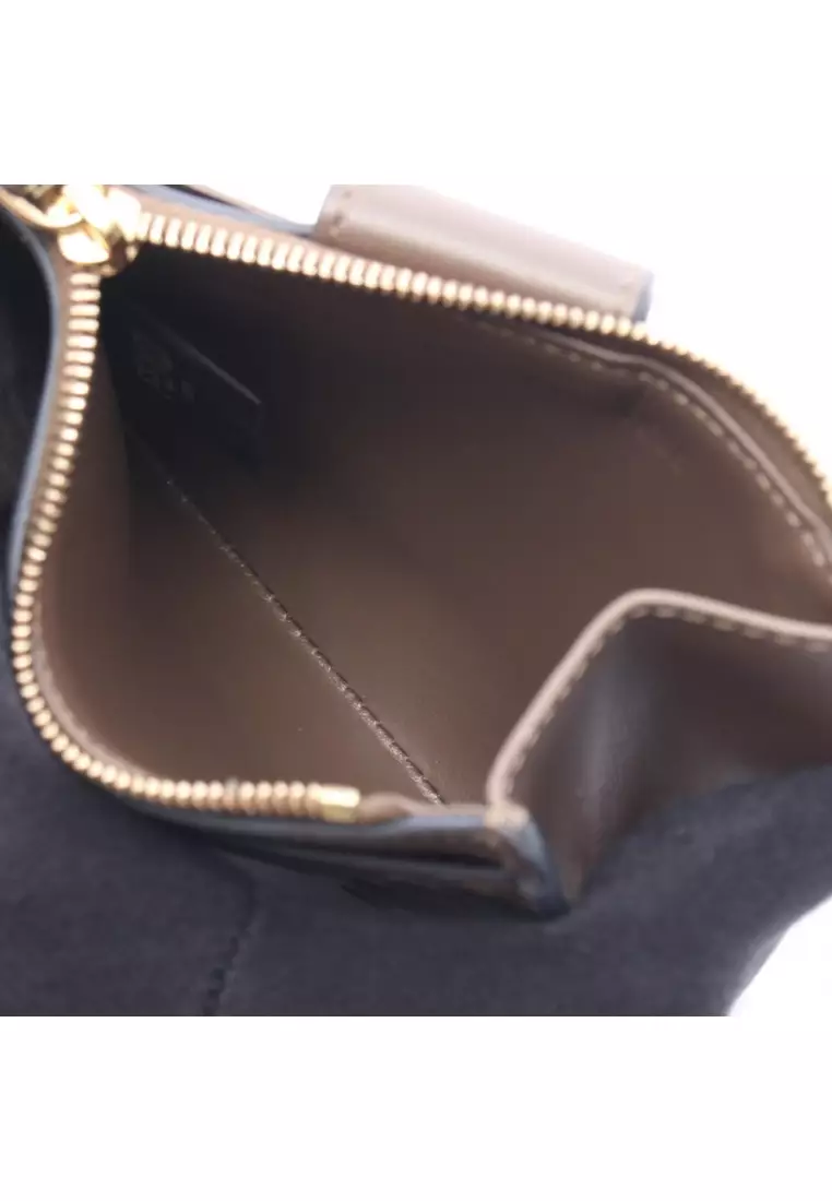 Pre-Loved Fendi FF Diamond card case coin purse leather Brown black