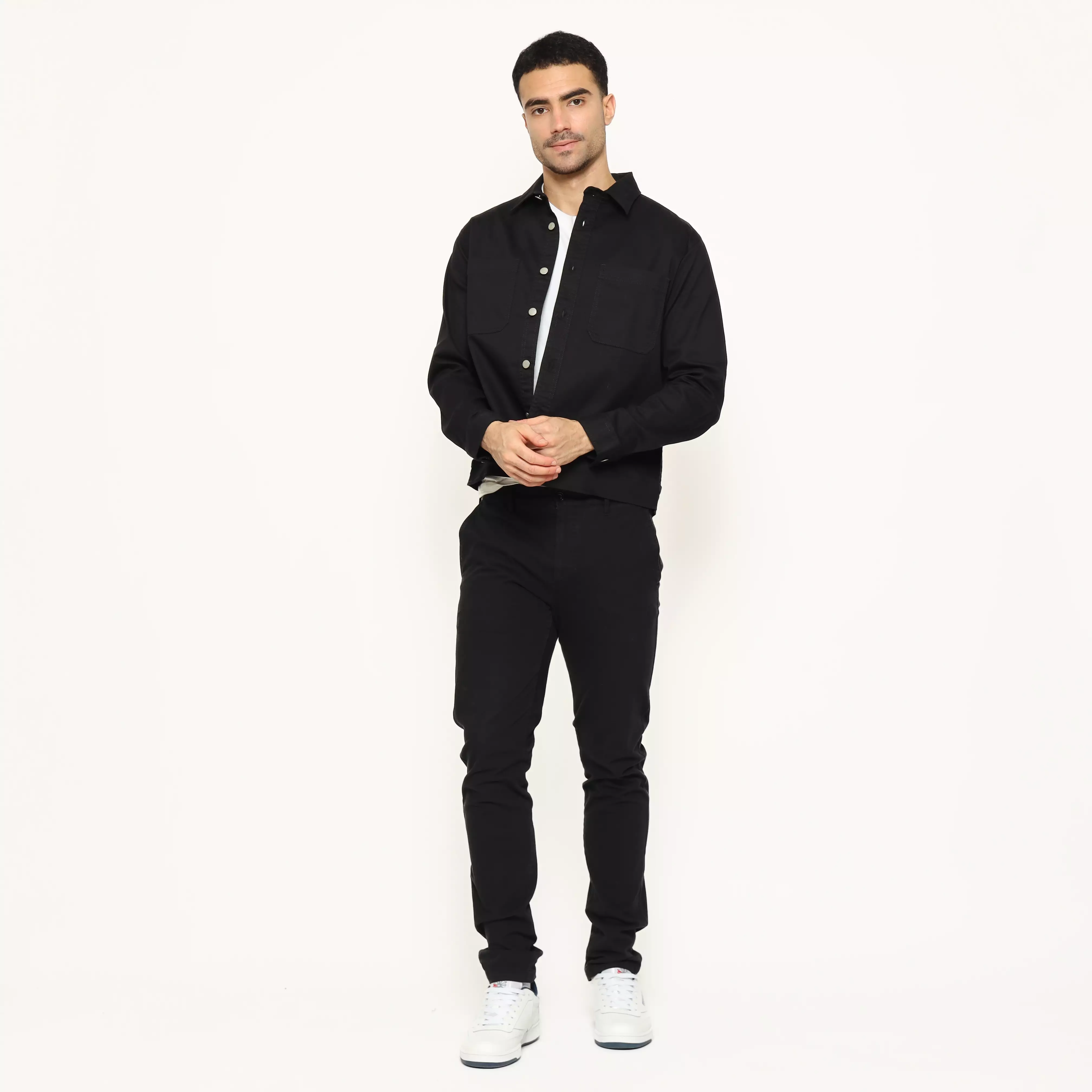 Schoeller Jaket Pria LENNOX Regular Fit Cotton Stretch – Motif Twill Kecil Warna Black