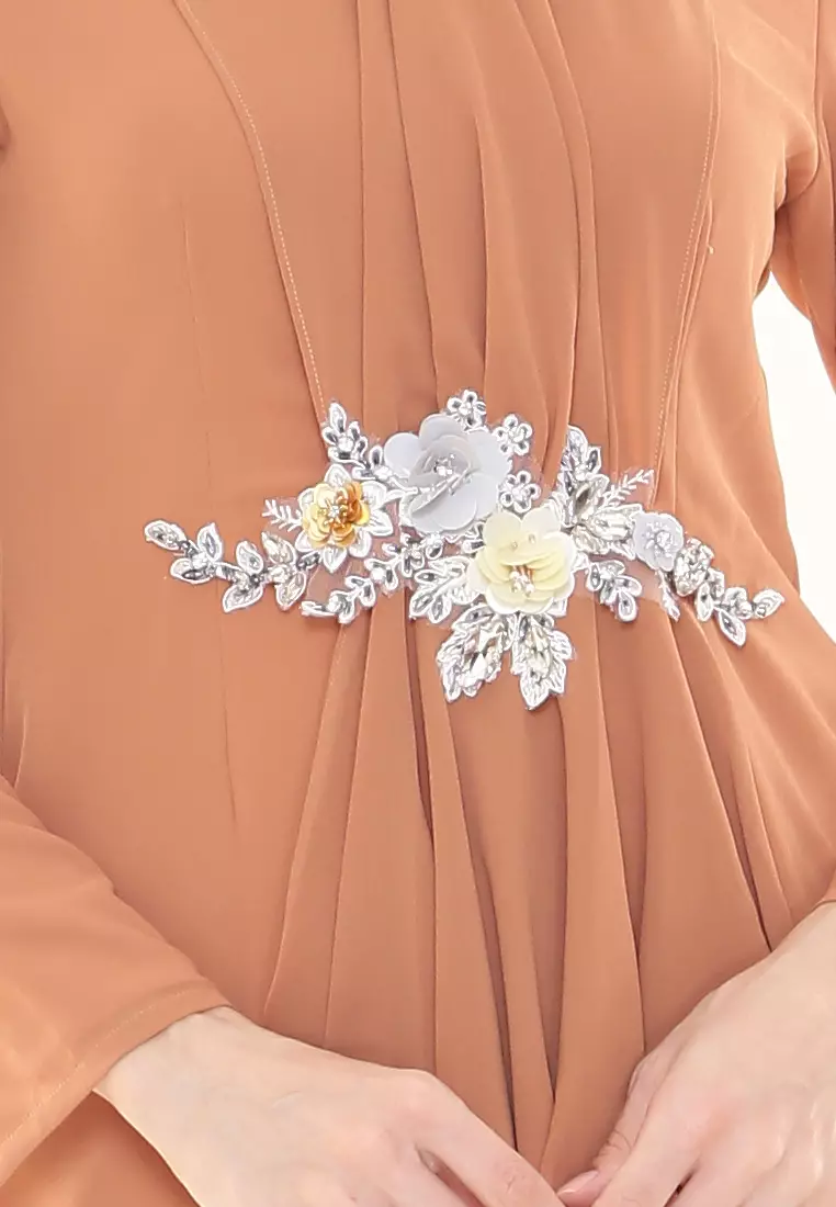 Patricia Pleated Kurung Modern in Brick Orange