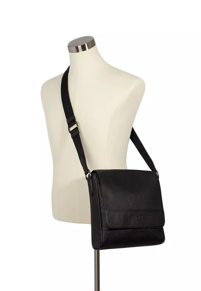 Mens Houston Map Messenger Bag - Black