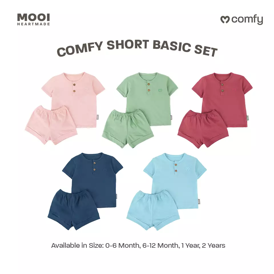 Mooi Setelan Bayi Comfy Baby Short Basic Set - Pink Blossom