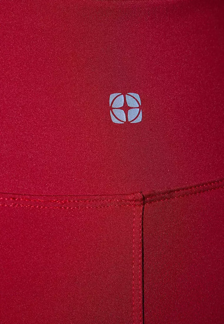 Red Soft Brushed Fabric Reflector Print Detailed Full Length Knitted Sports Leggings Thmaw25Ty2