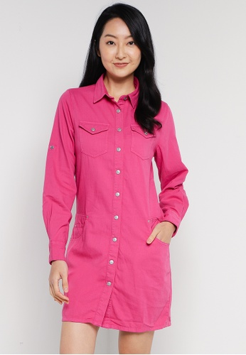 REPLAY pink REPLAY ROSE LABEL OXFORD SHIRT DRESS 9B3D6AAF90CBE7GS_1