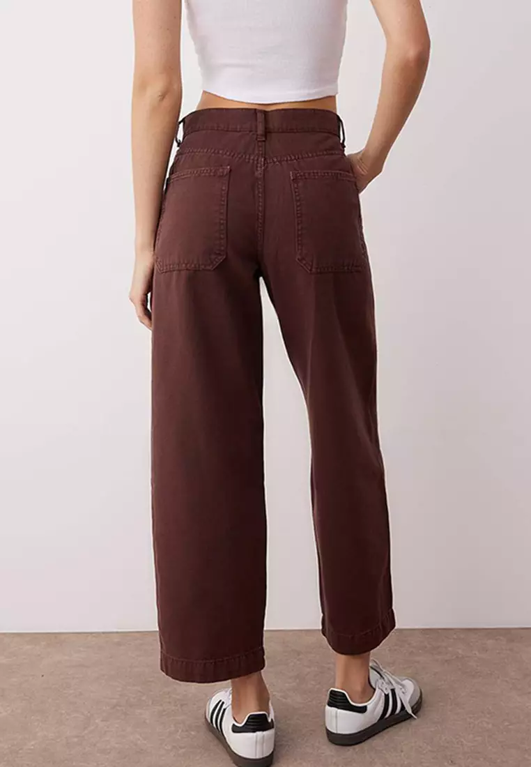 Brown High Waist Pocket Detailed Loose Baggy Jeans