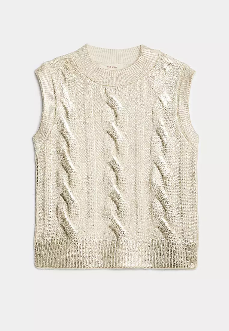Sparkly Cable Knit Crew Neck Knitted Vest