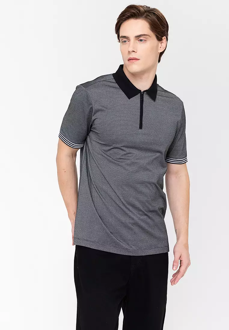 Perry Ellis Stretch Quarter-Zip Long Sleeve Polo Shirt