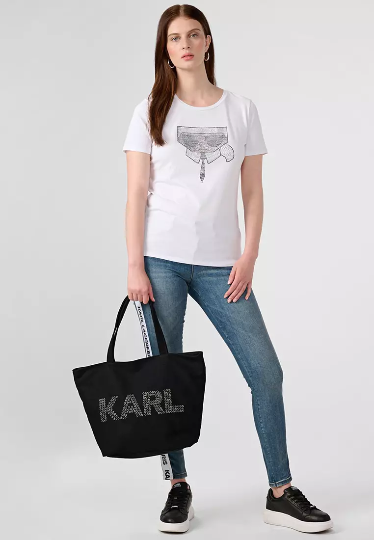Karl Lagerfeld Cannes Canvas Tote - Black Silver