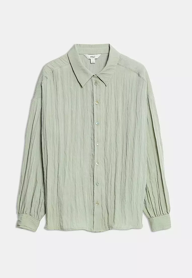 Crinkle Textured Collared Shirt