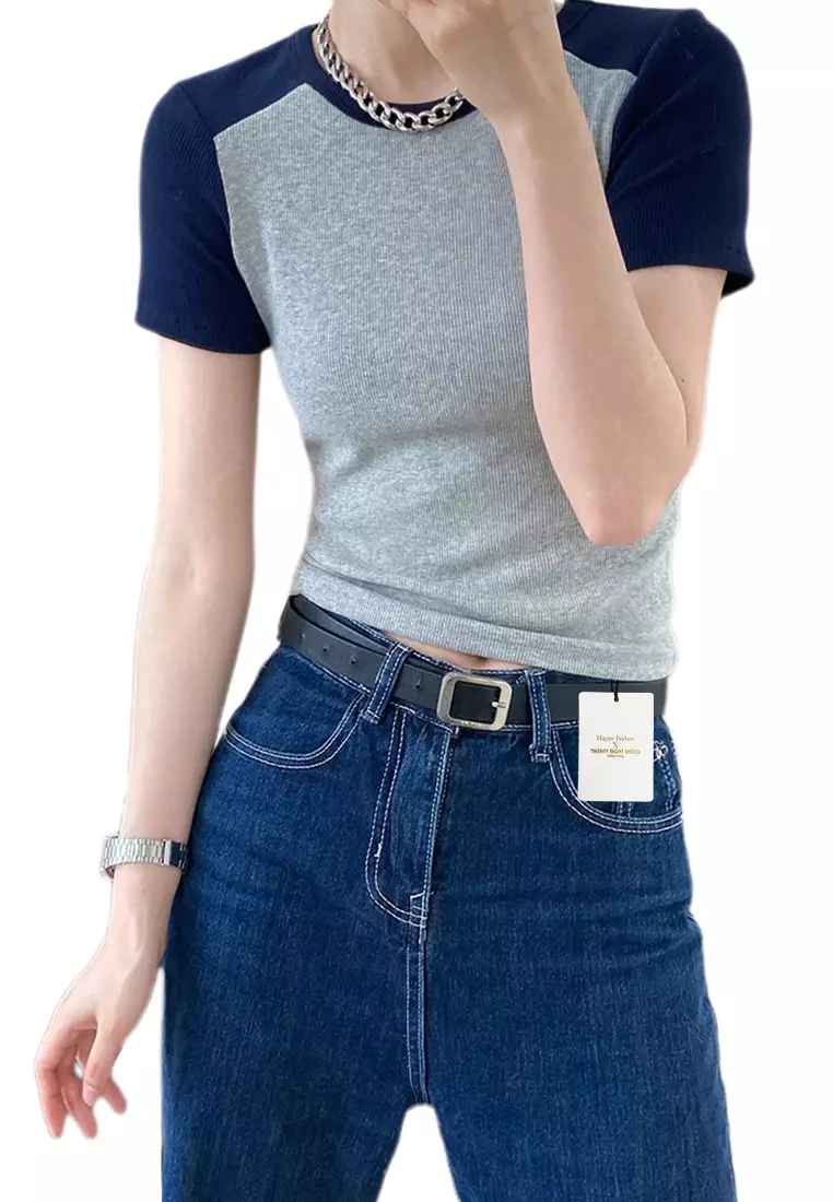 Twenty Eight Shoes Contrast Stitched Knit Short sleeve T-shirt YX2309
