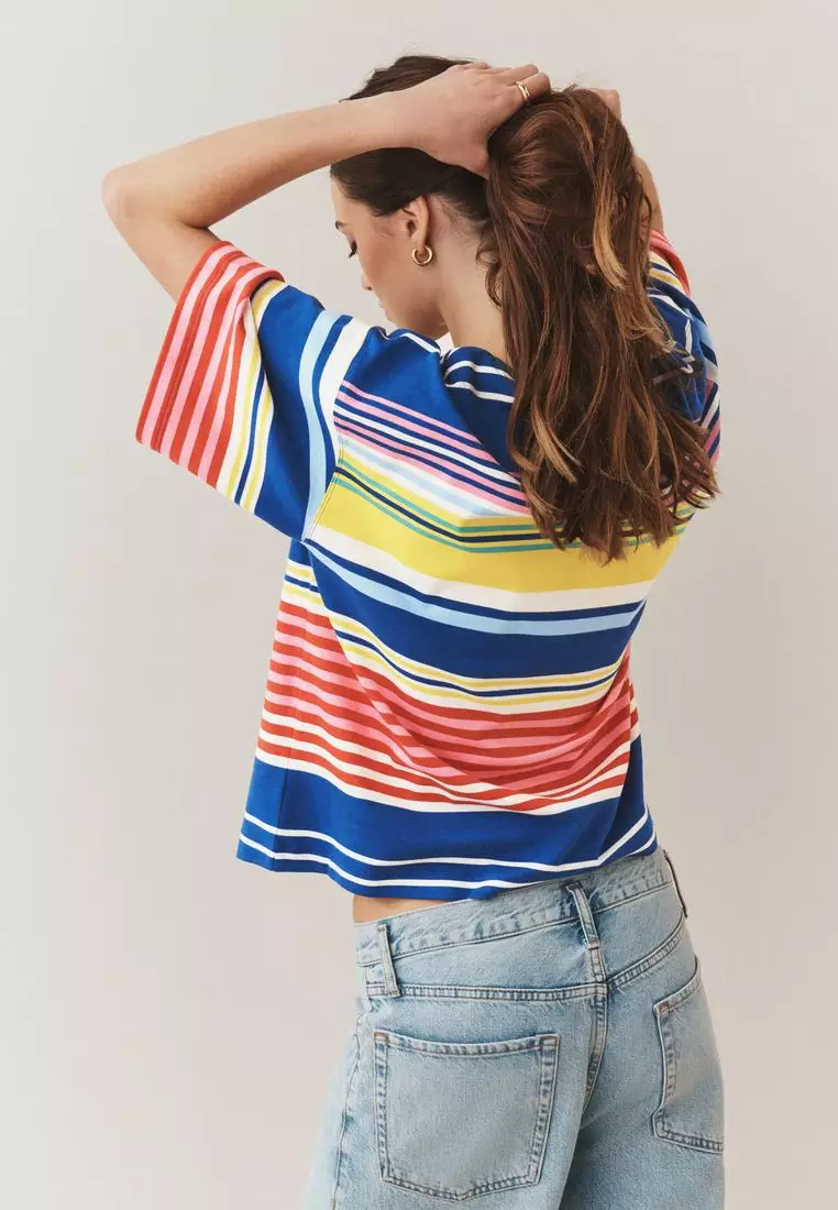 Relaxed Boxy Elbow Length Crew Neck T-Shirt