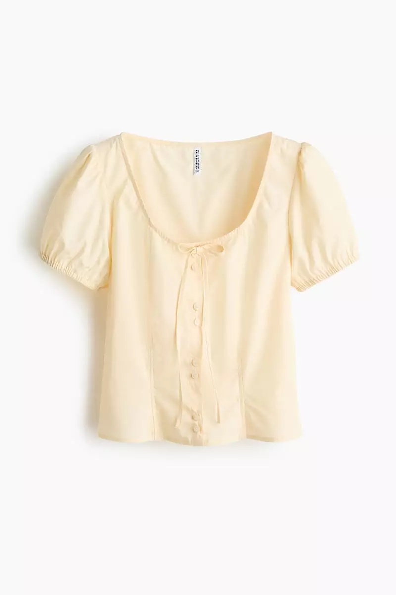Puff-sleeved poplin blouse