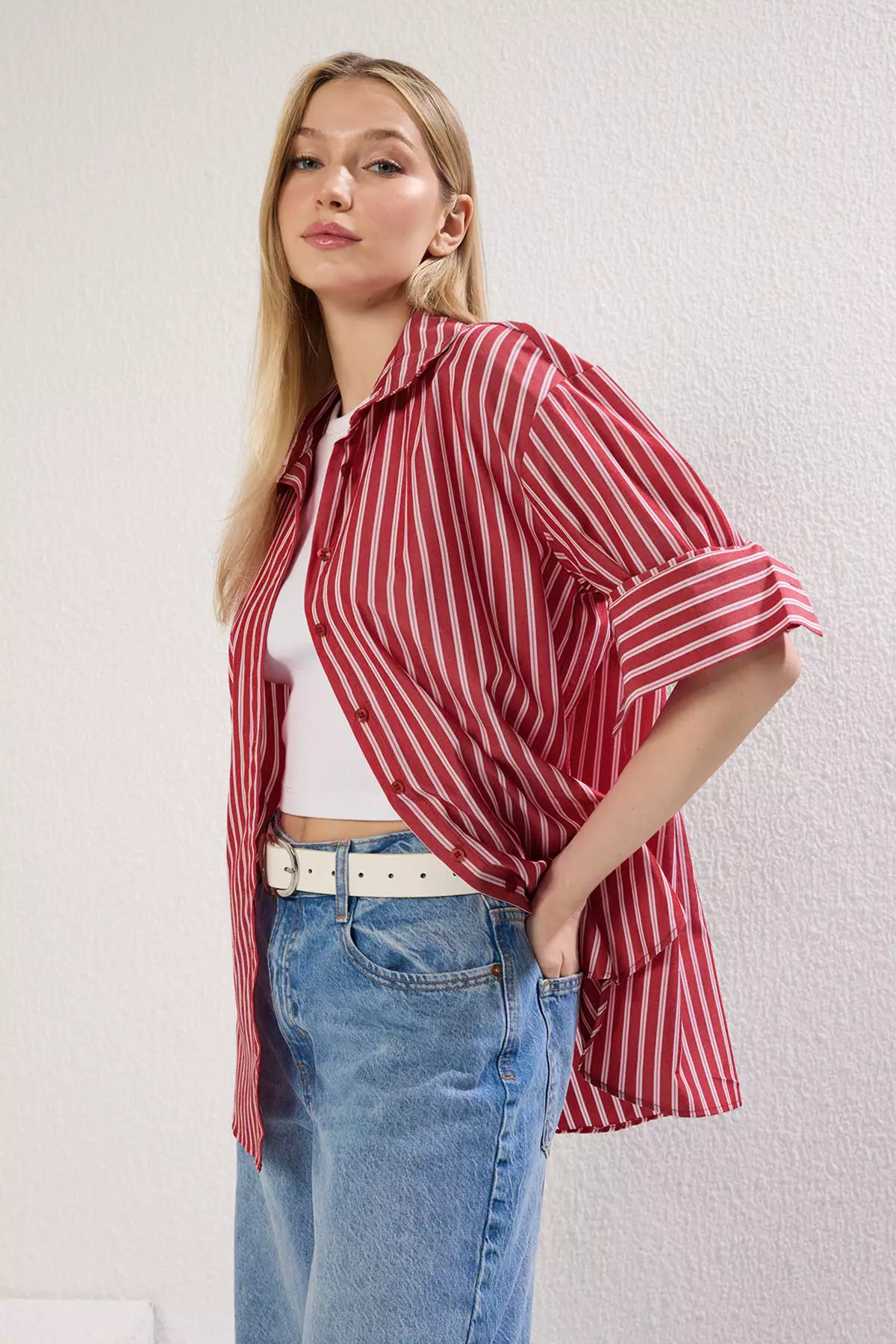 Multicolored Striped Oversize Wide Cut Shirt