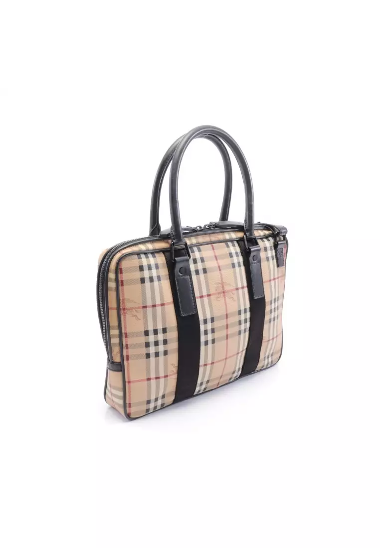 Burberry Beige/Brown Haymarket Check PVC and Leather Pochette Burberry
