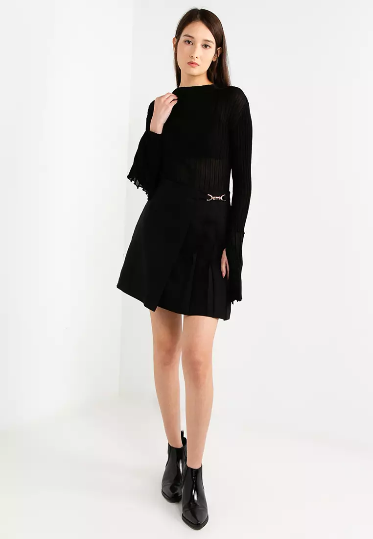 Pleated Wool Mini Skirt