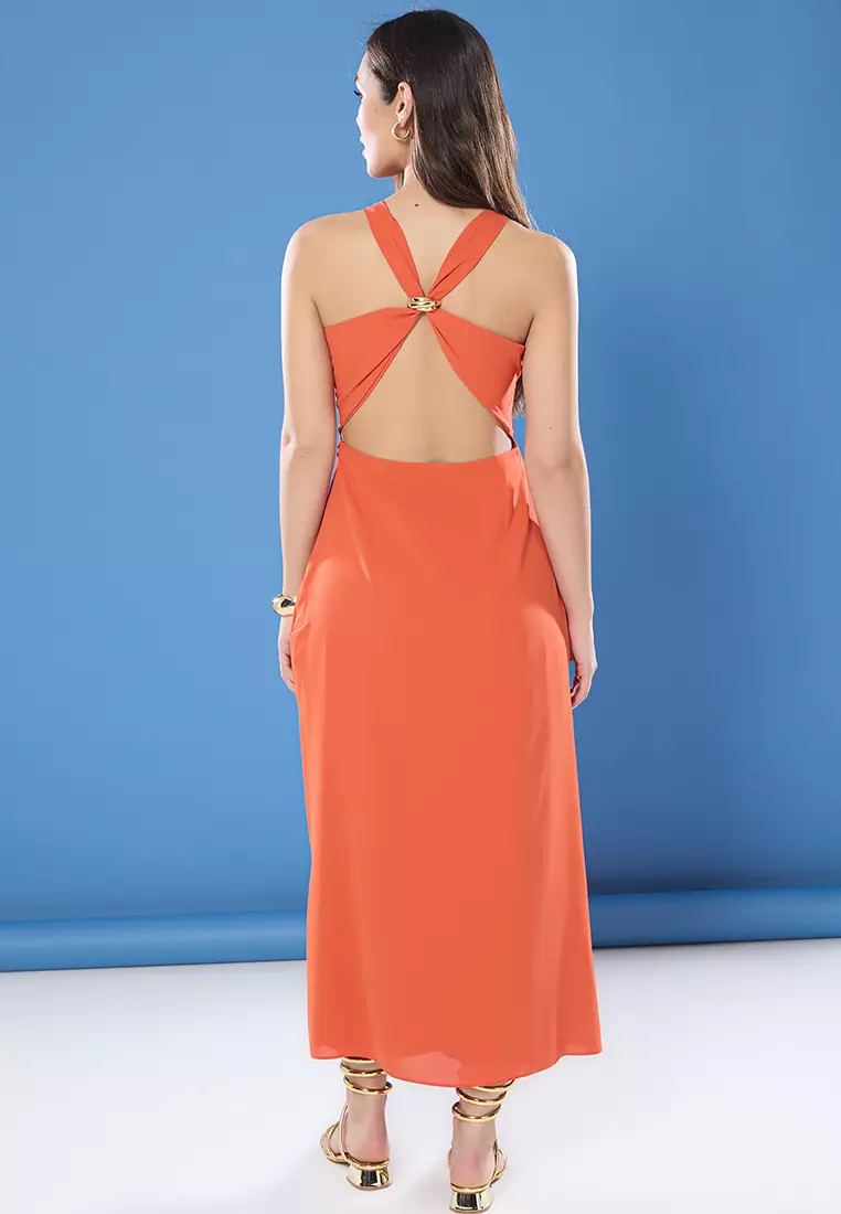 Cinnamon A-Line Accessory Detailed Midi Woven Dress TWOSS25EL00456