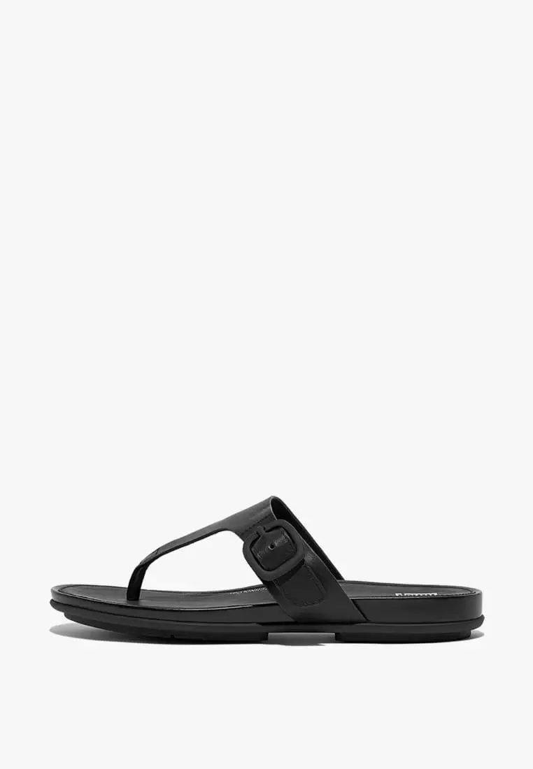 Discount on Fitflop  shoes - SKU: Gracie Rubber-Buckle Leather Toe-Post Sandals - All Black