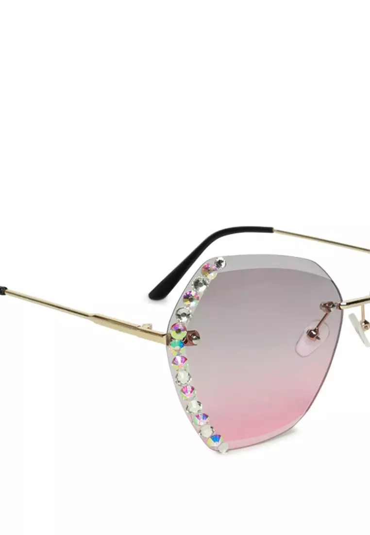 Embellished Butterfly Sunglasses In Purple/Pink