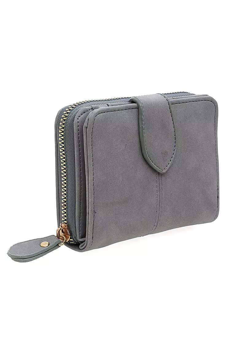 Dompet Lipat Mini Wanita Motif Polos Compartment Cute - Lightgrey