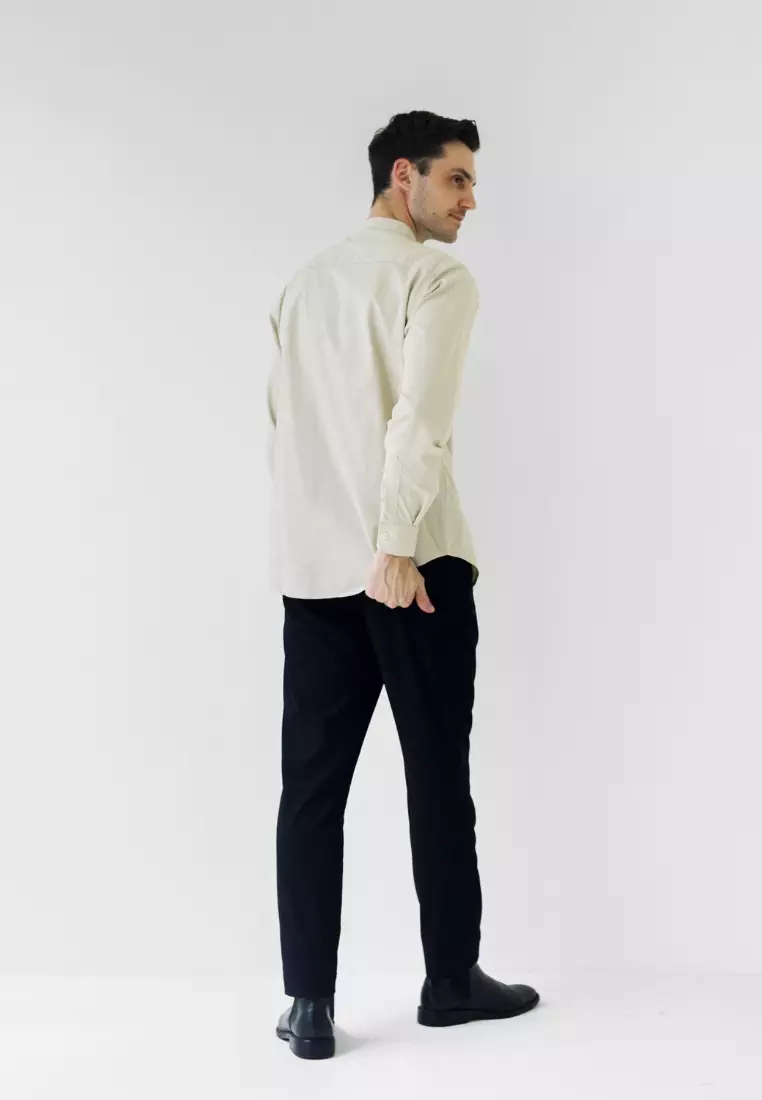 Cotton Well Oman Henley Shirt Cream │Kemeja Koko Basic Lengan Panjang Krem