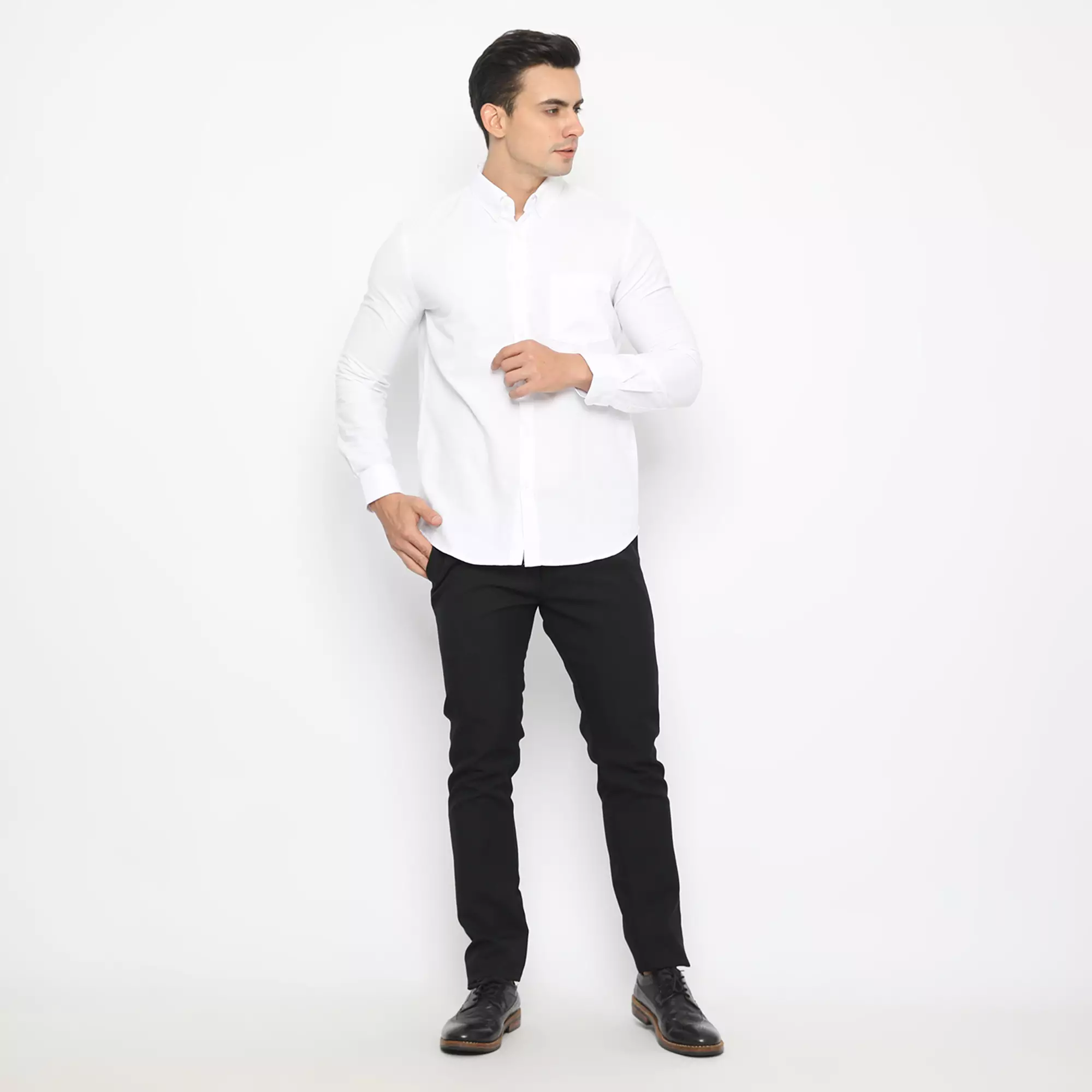 Platini Kemeja Pria Polos Lengan Panjang Katun Oxford Putih 66200