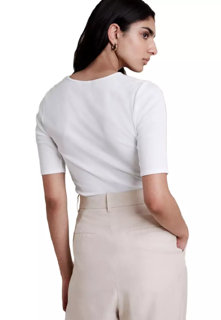 Ribbed Elbow-Sleeve T-Shirt