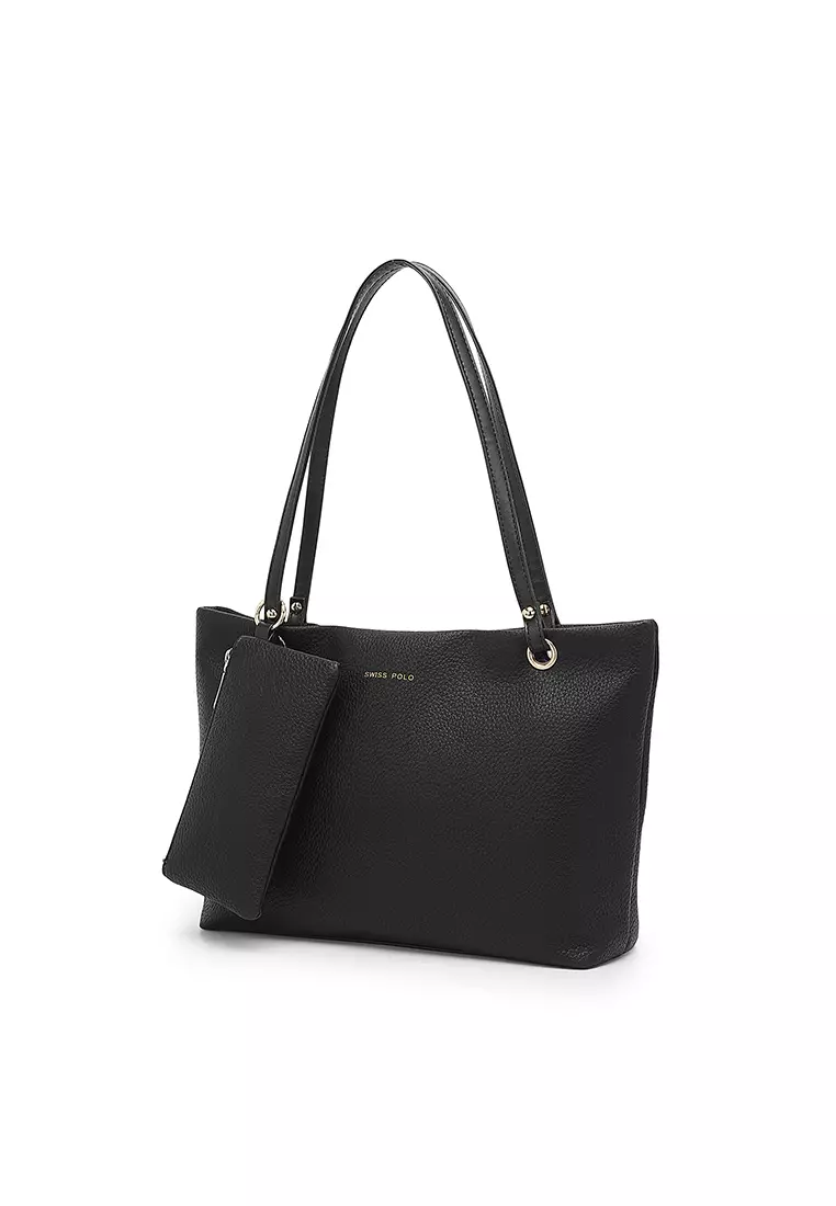 Women's 2-in-1 Tote Bag & Pouch (2-in-1 - Tas Jinjing Wanita & Kantong Wanita) - Hitam