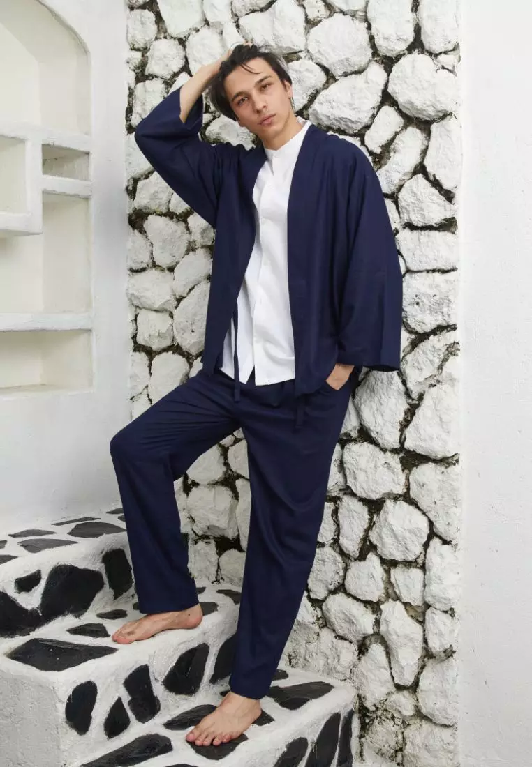 Naples Celana Panjang Linen Pria  Navy| Linen Long Pants Men Navy