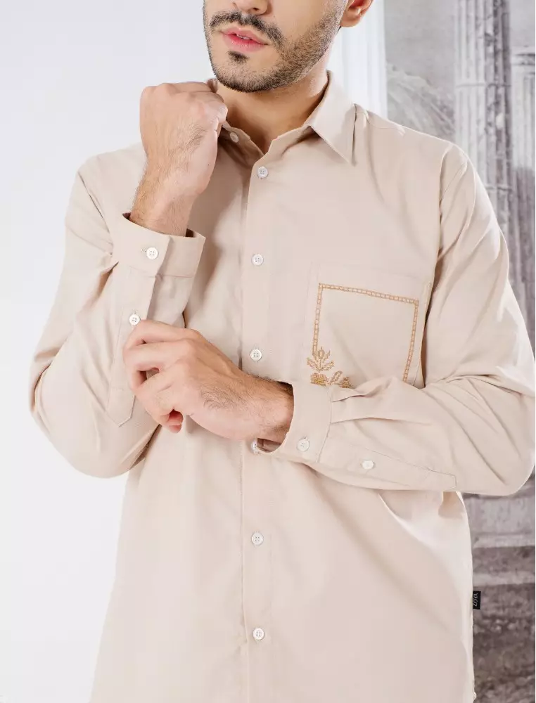 CLAY Menswear Khaki - Baju Koko Pria Lengan Panjang - Bahan Premium Cotton Blend