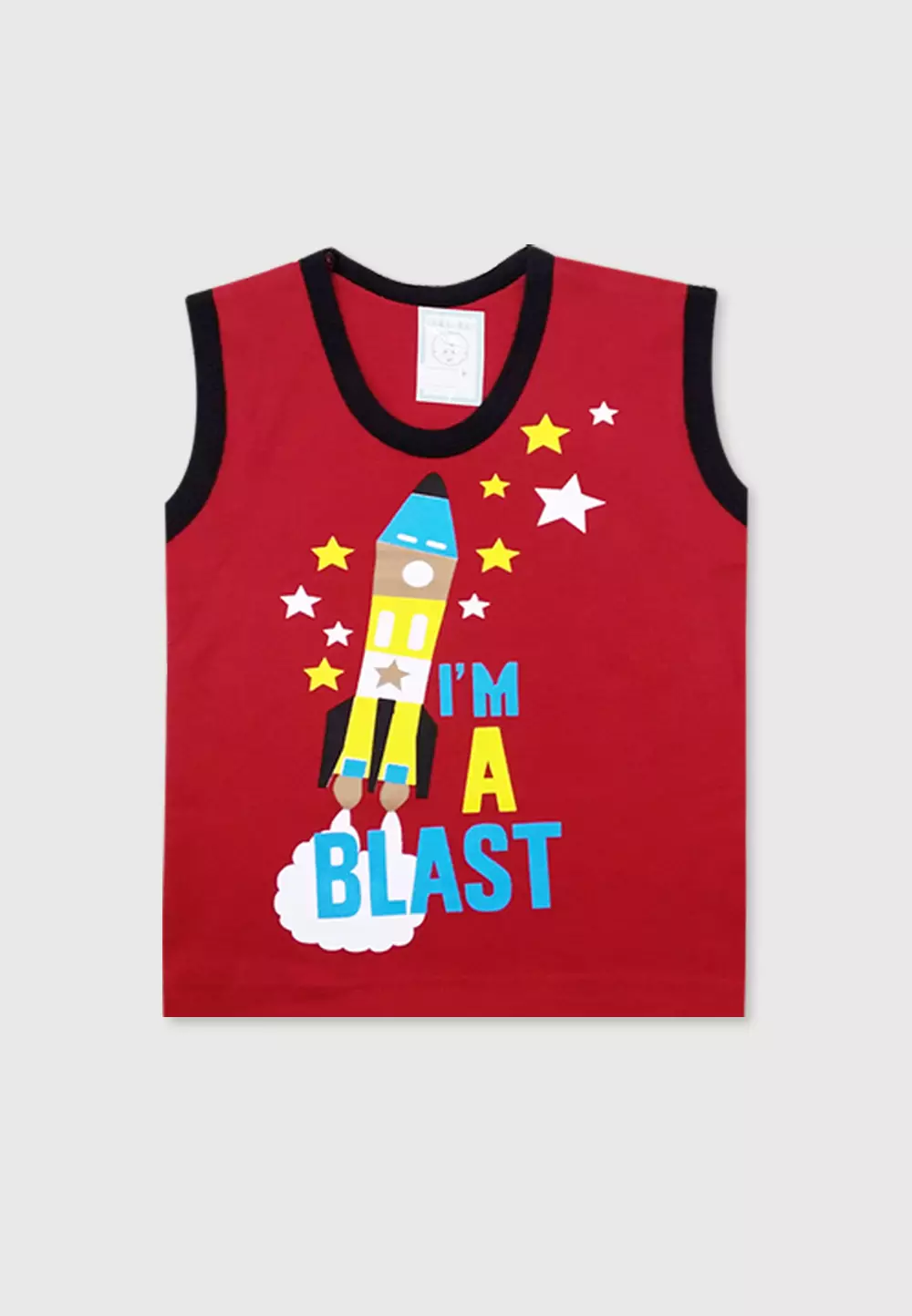 Wakakids Setelan Bayi Laki Laki Baju Singlet Anak Usia 6 Bulan Hingga 12 Bulan Set Celana Kaos Motif Rocket 3129 Merah
