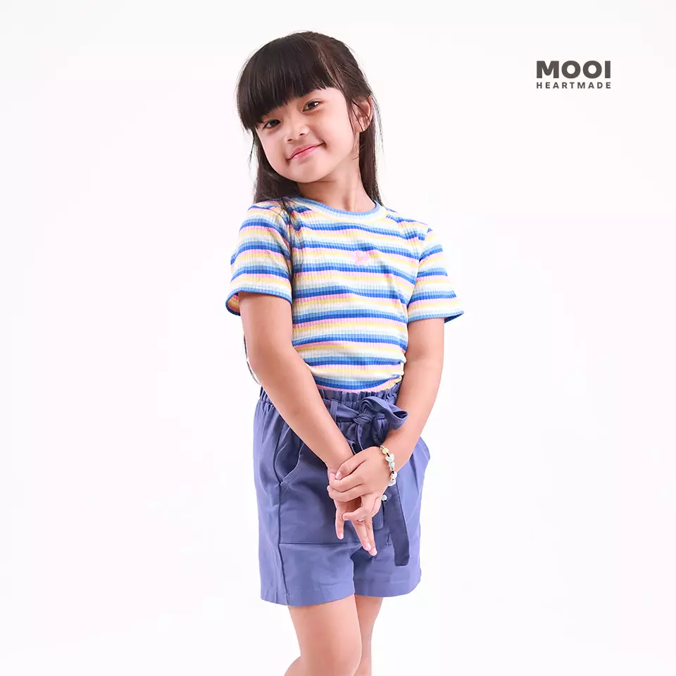 Mooi Atasan Anak Perempuan Lucy Rib Striped Tee - Black