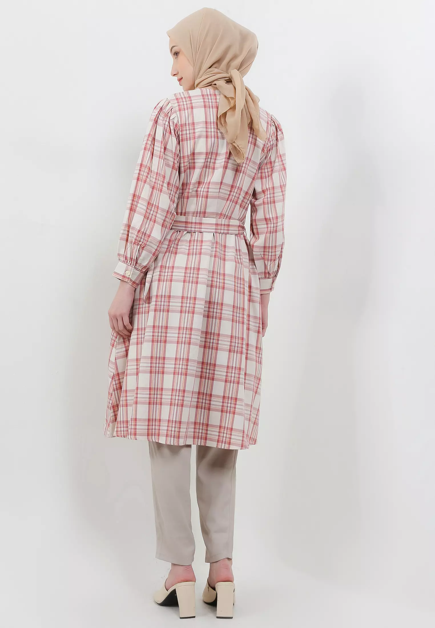 MFMW Qivaya Midi Dress Marsala Motif Kotak