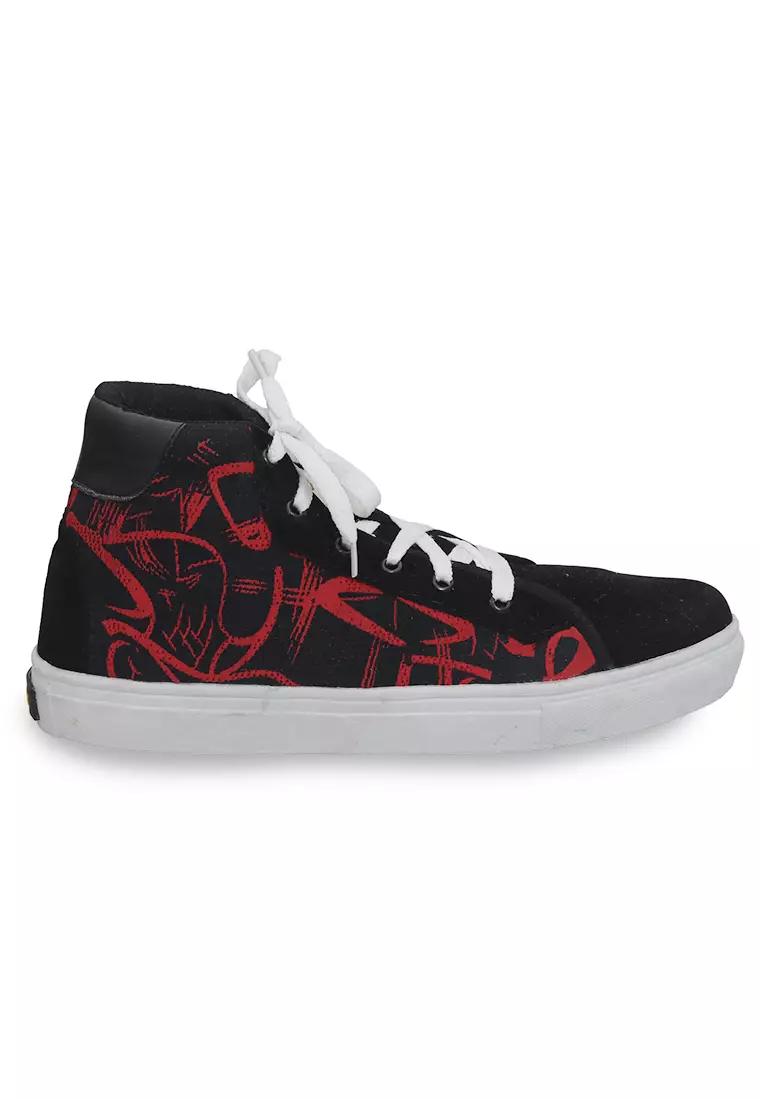 Chinaka Sepatu Boots Pria Wanita Desain Abstrak Casual Shoes Lighweight Material Canvas ORIGINAL - Black Red