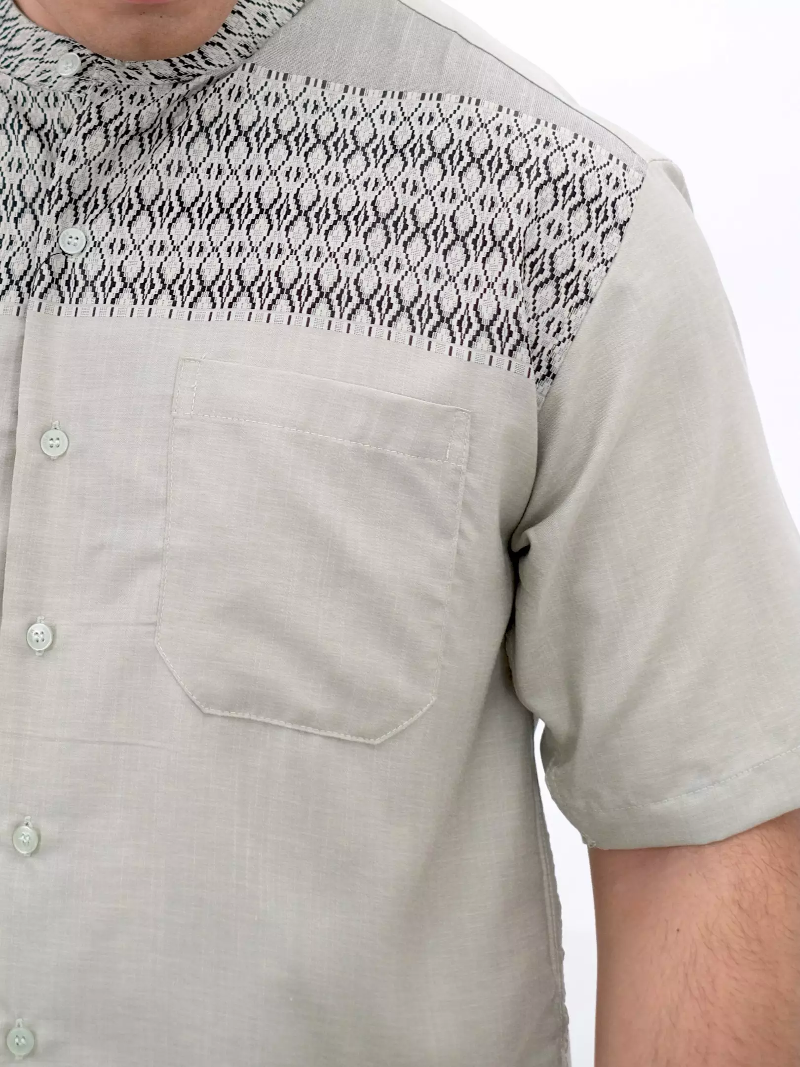 Kemeja Koko Lengan Pendek Hijau Muda Motif 50418