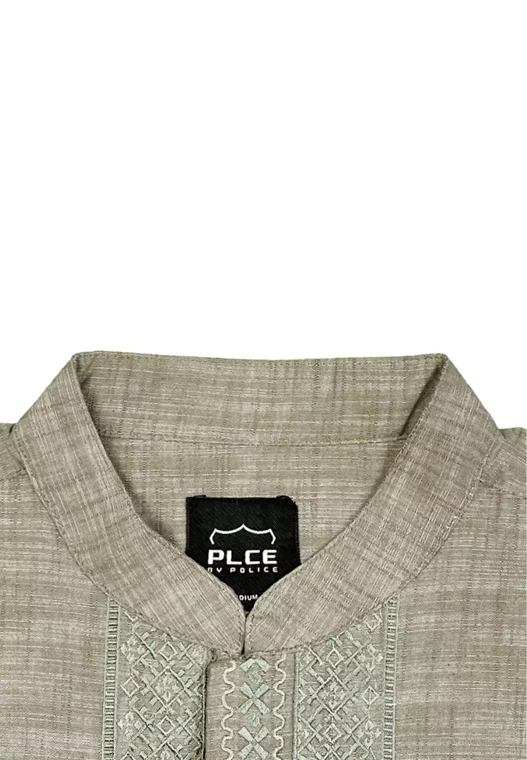 POLICE Kemeja Koko Bordir Cotton Slub Regular Fit Lengan Panjang Pria