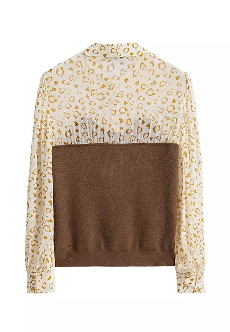 Leopard Print with Tweed Detailing Patchwork Shirt