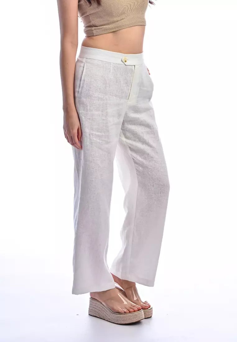 East India Company -Kay, Normal Waist Wide-Leg Linen Pants