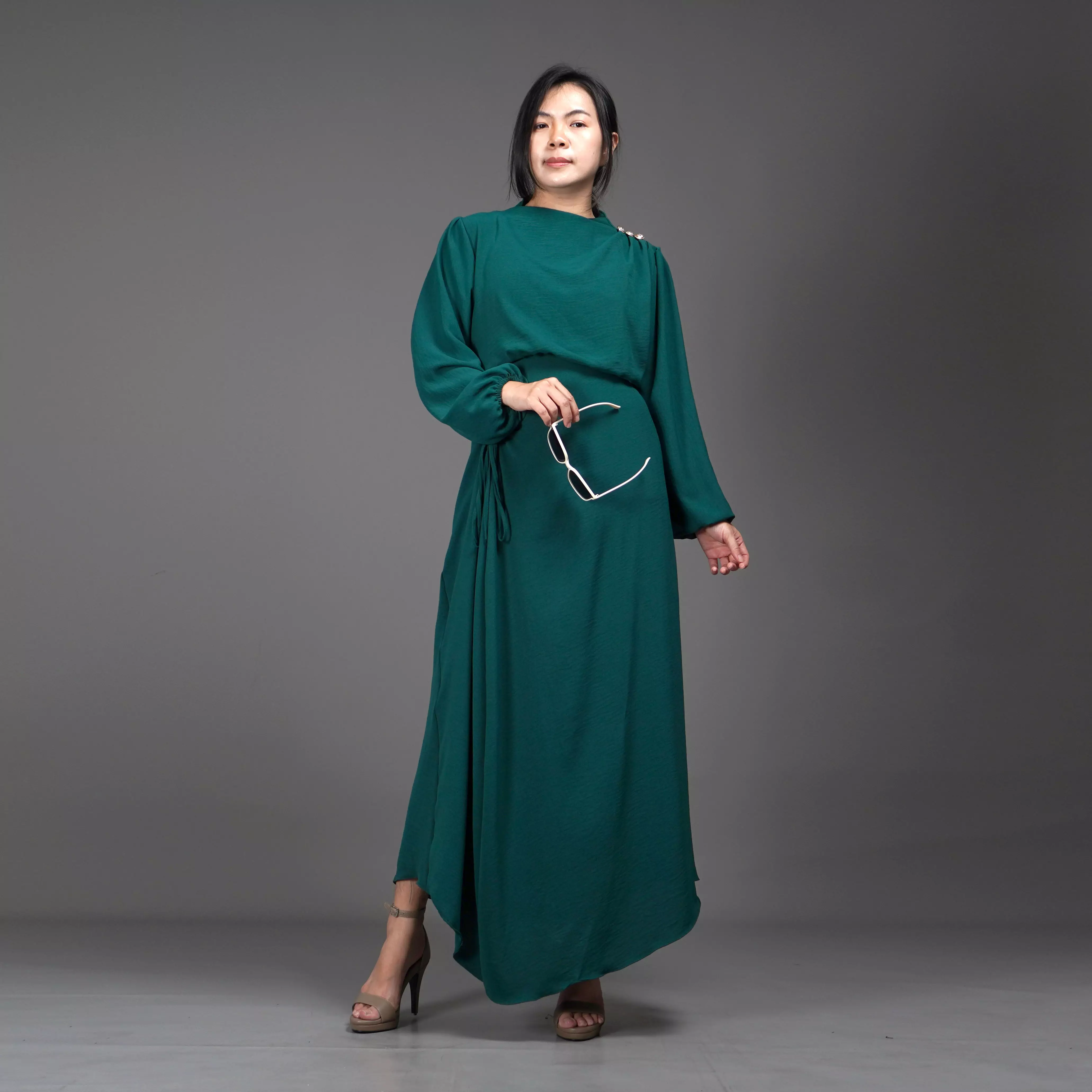  HALTERIA Longdress Polos Baju Dress Kondangan Wanita - HIJAU