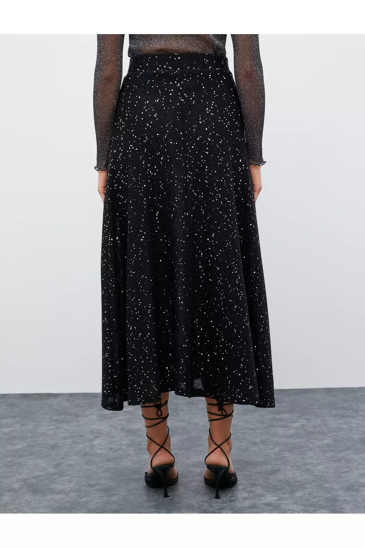 X Koton Sequined Flared Midi Skirt