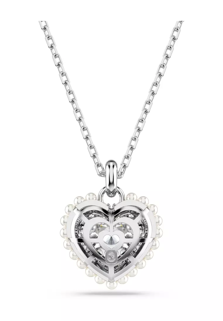 Idyllia pendant, Heart, White, Rhodium plated