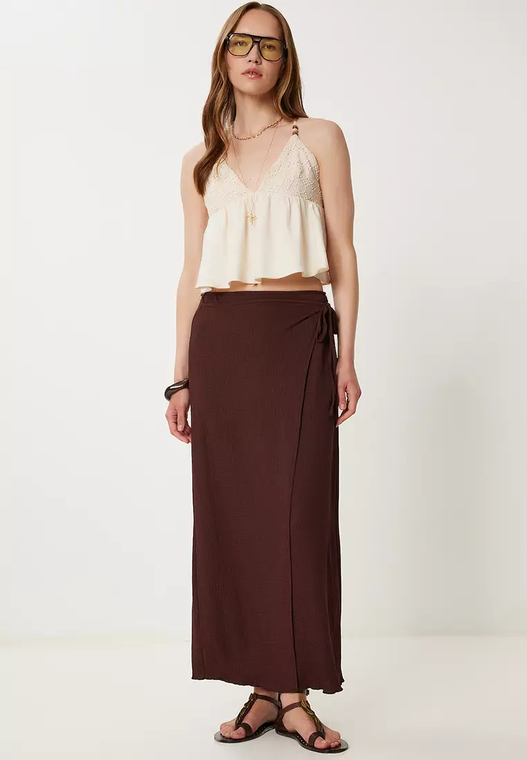 Tie-Up Wrapped Knitted Skirt