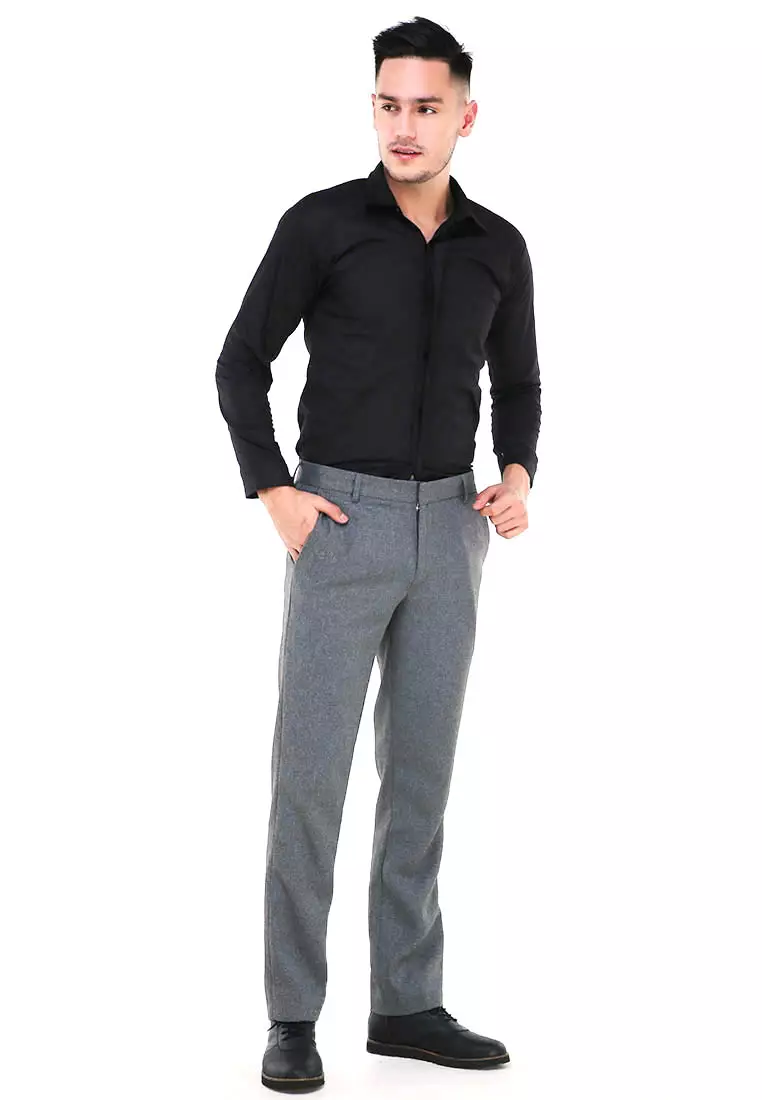 Locko Celana Panjang Pria Polos Slim Fit Formal Long Plain Pants Material Wool ORIGINAL - Light Gray