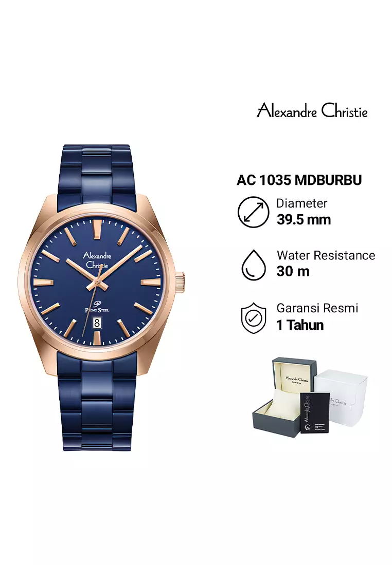 Alexandre Christie Couple Jam Tangan Analog Pria Wanita Rosegold Blue Dial Stainless Steel - 1035MLDBURBU
