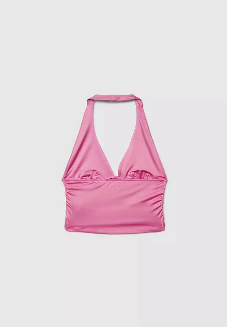 Women's Halter Deep V-Neck Crop Top