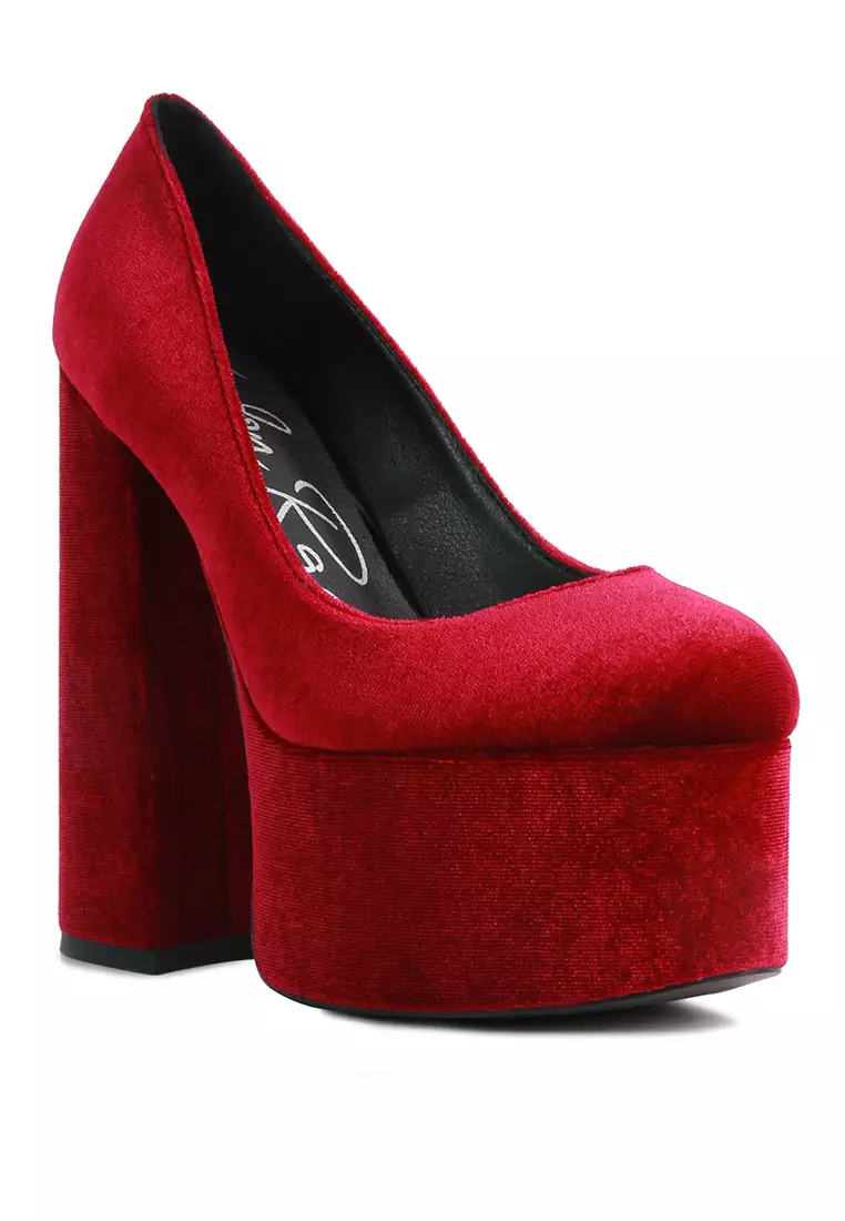 Buy London Rag Burgundy Platform Heel Velvet Pumps 2024 Online